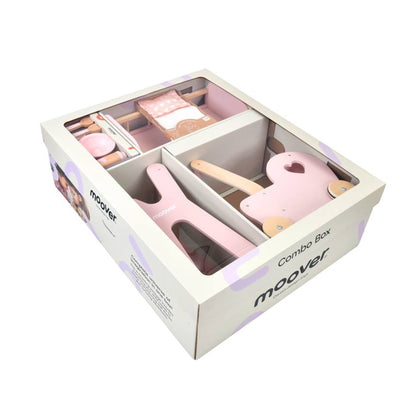 Moover Doll Playset Deluxe Pink | Pram | Highchair | Feeding Set | Cradle | Bedding